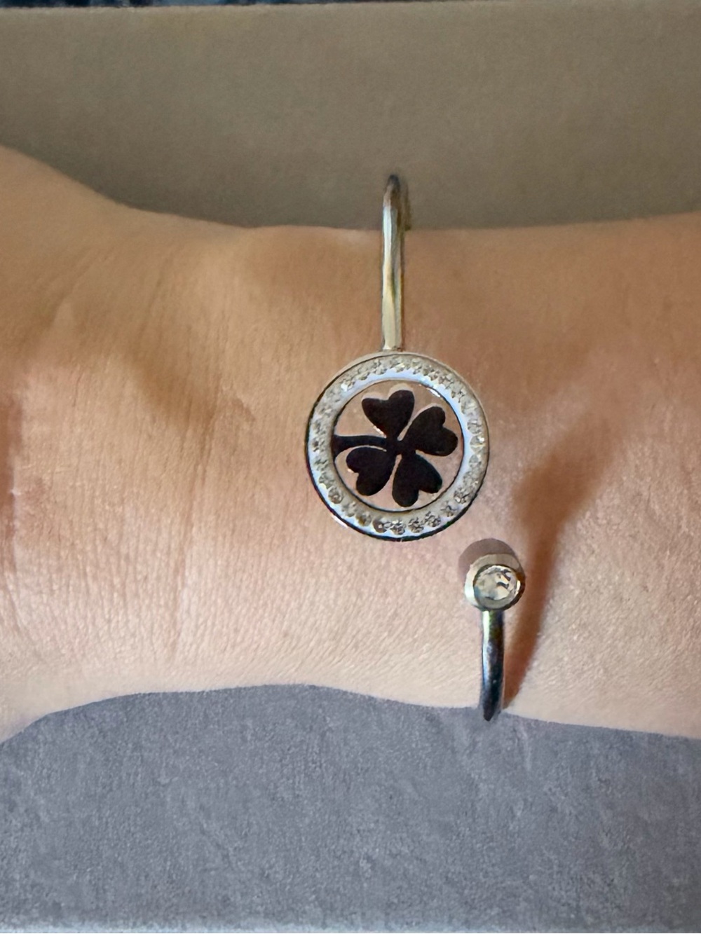 Four-Leaf Clover Silver Cuff Bracelet